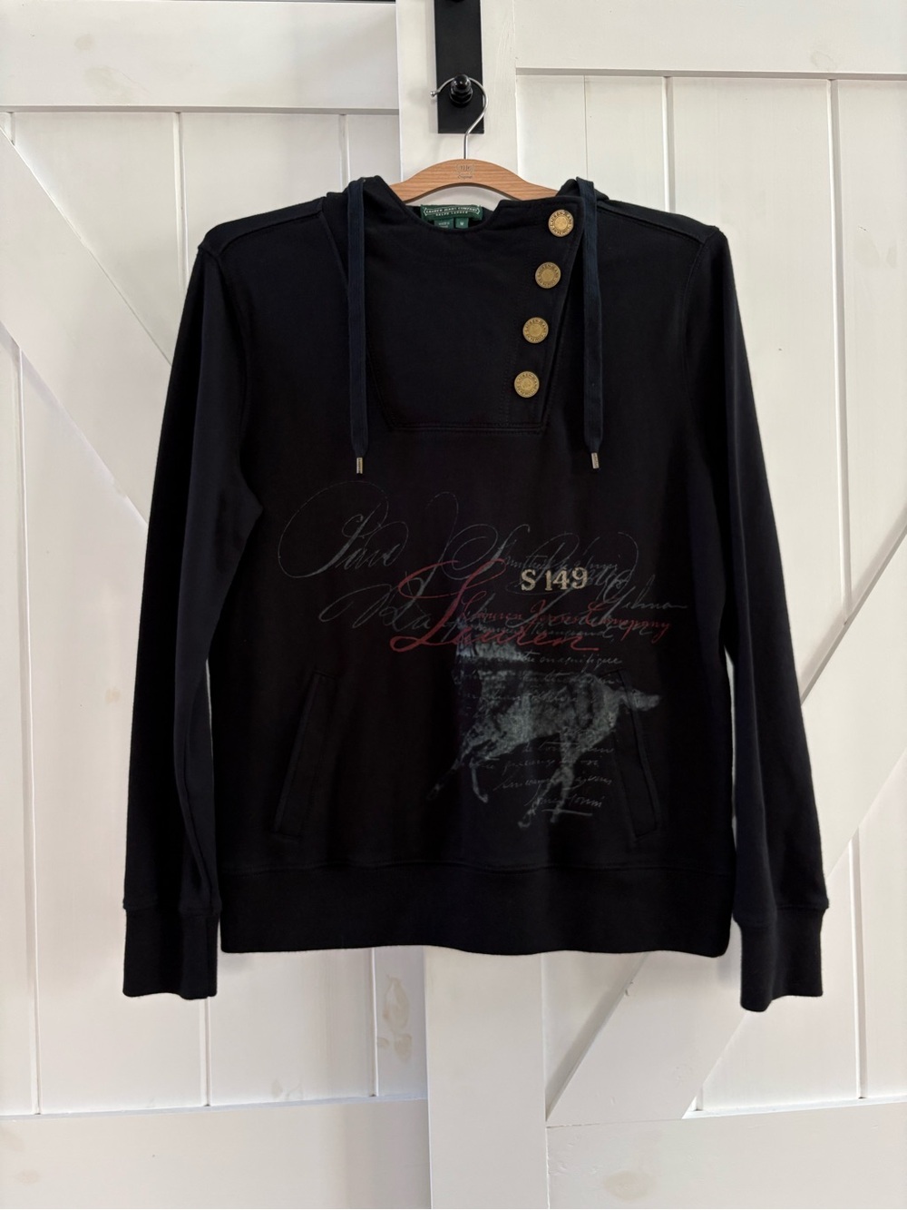 Vintage Lauren Jeans Company RL Horse Hood Cotton Sweatshirt with Brass Buttons